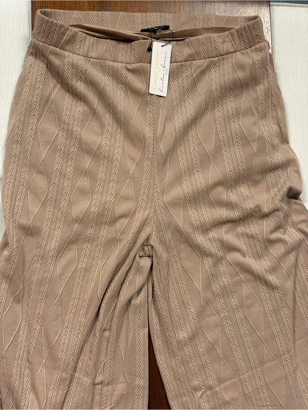 NWT Hunter & Brown Beige Cable Knit Crop Top & Wide Leg Pants Matching Set L - Picture 5 of 7